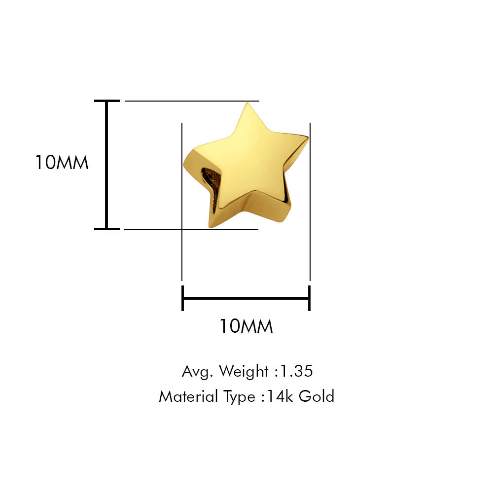 14K Yellow Gold Star Slider for Mix&Match Pendant 10mmX10mm With 16 Inch To 22 Inch 1.2MM Width Side DC Rolo Cable Chain Necklace