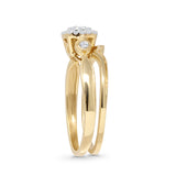 Halo Diamond Cushion Ring Set Twisted Milgrain 14K Gold 0.19ct