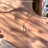 14K Gold 0.16ct Oval Papercllip Drop Necklace Natural Diamond Pendant 18" Long