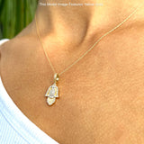 14K Gold 0.22ct Hamsa Hand Charm Pendant Natural Diamond Necklace 18" Long