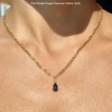 14K Gold 1.10ct Blue Sapphire Pear Pendant Paperclip Chain Necklace 16" Long