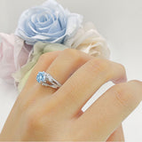 Round Engagement Ring Split Shank Natural Aquamarine 925 Sterling Silver