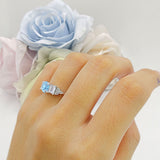 Three Stone Round Natural Aquamarine Vintage Style Ring 925 Sterling Silver