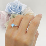 Art Deco Round Butterfly Ring Natural Aquamarine 925 Sterling Silver