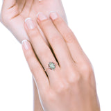Halo Ballerina Style Oval Natural Green Amethyst Solitaire Engagement Ring
