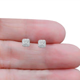 Solid 14K White Gold 6mm Square Princess Diamond Stud Earrings