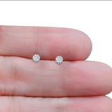 14K Solid Gold 4.5mm Brilliant Round Flower Diamond Stud Earrings