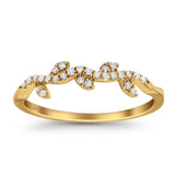 14 K Gold 0,13 ct rund 4,5 mm G SI Half Eternity Leaf Vine trendiger stapelbarer Diamant-Verlobungs-Ehering