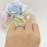 Art Deco Round Butterfly Ring Natural Aquamarine 925 Sterling Silver