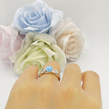 Budding Willow Solitaire Ring Round Natural Aquamarine 925 Sterling Silver