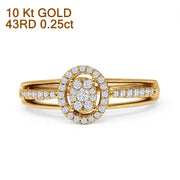 Oval Shaped Halo Cluster Diamond Wedding Ring 10K Gold 0.25ct
