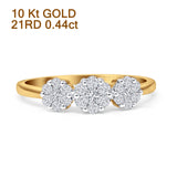 Dreifacher Blumencluster-Diamant-Ehering, 10 Karat Gold, 0,44 ct
