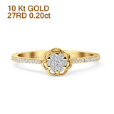 Flower Shaped Diamond Clover Ring 10K Gold 0.20ct