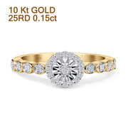 Funkelnder Halo-Ring mit rundem Diamant, 10 Karat Gold, 0,15 ct