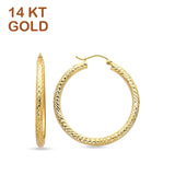 14K Yellow Gold 35mm Diamond Cut Snap Closure Hoop Earrings