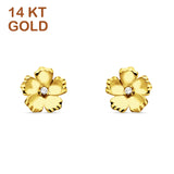 14K Gold 9mm Petite Dainty Flower Cubic Zirconia Floral Stud Earring