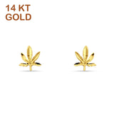 14K Gold 9mm Marijuana Leaf Stud Earrings