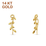 14K Gold 25mm Leaf Style Cubic Zirconia Climber Fish Hook Threader Earrings