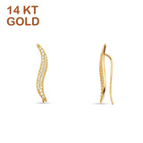 14K Yellow Gold 21mm Curving Bar Cubic Zirconia Fish Hook Threader Earrings Gift For Women