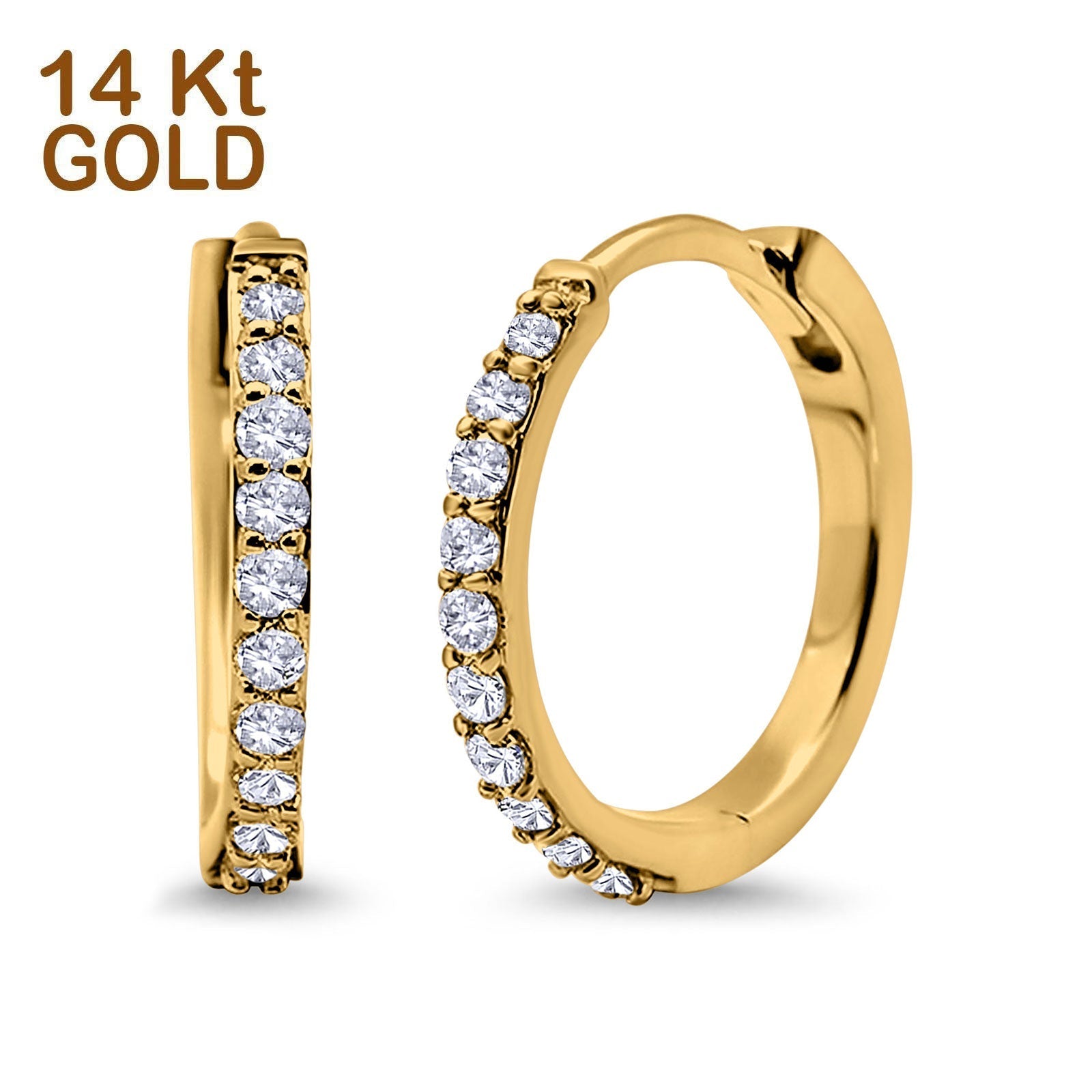 14K Gold Half Eternity Round Simulated Cubic Zirconia Hoop Huggie Earrings