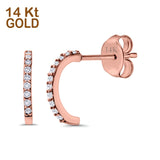 14K Gold Round Half Simulated Cubic Zirconia Hoop Earrings
