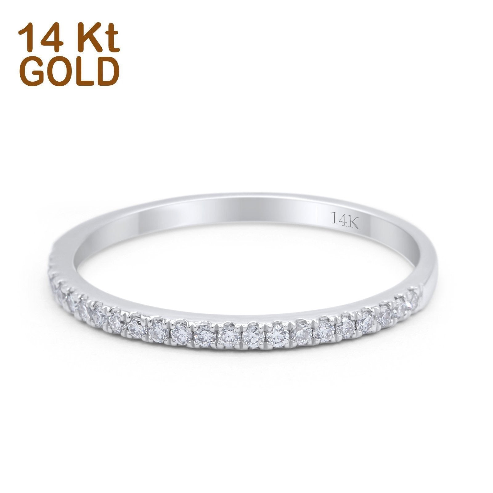 14K Gold Round Half Eternity Art Deco Wedding Band Engagement Ring Simulated CZ