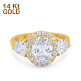 14 Karat Gold, ovaler Braut-Hochzeits- und Verlobungsring mit drei Steinen und künstlichem Zirkonia