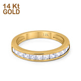 14K Gold Art Deco Round Shape Half Eternity Band Wedding Engagement Ring Simulated CZ