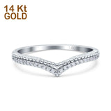 14K Gold Art Deco Half Eternity Stackable Curved V Chevron Midi Band Wedding Engagement Ring Simulated CZ