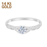 14K Gold Petite Dainty Art Deco Round Shape Simulated Cubic Zirconia Wedding Engagement Ring