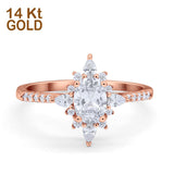 14K Gold Vintage Halo Oval Shape Simulated Cubic Zirconia Wedding Engagement Ring