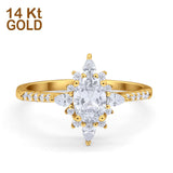 14K Gold Vintage Halo ovale Form simulierter Zirkonia Hochzeit Verlobungsring