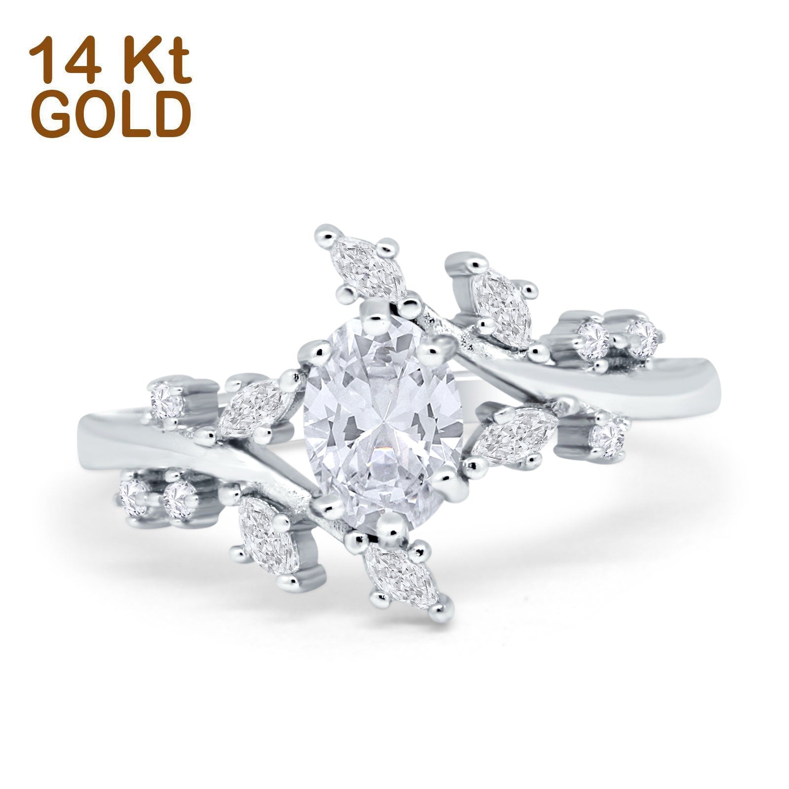 14K Gold Oval Shape Bridal Simulated Cubic Zirconia Wedding Engagement Ring