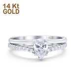14K Gold Teardrop Pear Shape Accent Simulated CZ Wedding Engagement Ring