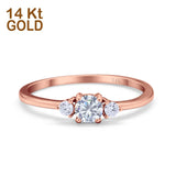 14K Gold Art Deco Three Stone Round Shape Bridal Simulated Cubic Zirconia Wedding Engagement Ring