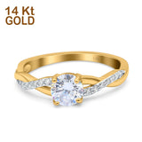 14K Gold Infinity Twist Round Shape Art Deco Simulated Cubic Zirconia Wedding Ring