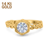 14K Gold Art Deco Hexagon Round Shape Bridal Simulated Cubic Zirconia Wedding Engagement Ring