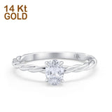 14K Gold Solitaire Twisted Oval Shape Simulated Cubic Zirconia Wedding Engagement Ring