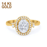 14K Gold Art Deco Halo ovale Form simulierter Zirkonia Braut Hochzeit Verlobungsring