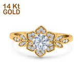 14K Gold Halo Cluster Floral Round Simulated Cubic Zirconia Wedding Engagement Ring