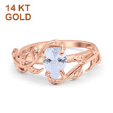 14K Gold Art Deco Leaves Pear Vintage Style Simulated Cubic Zirconia Wedding Engagement Ring