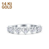 14K Gold Half Eternity Heart Round Pave Band Simulated CZ Wedding Engagement Ring