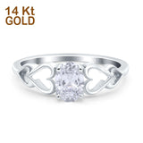 14K Gold Solitaire Heart Promise Oval Shape Bridal Simulated Cubic Zirconia Wedding Engagement Ring