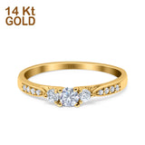 14 Karat Gold, drei Steine, runde Form, Versprechensring für Braut, künstlicher Zirkonia, Hochzeit, Verlobung