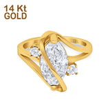 14K Gold Swirl Fashion Marquise Shape Bridal Simulated Cubic Zirconia Wedding Engagement Ring