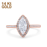 14K Gold Art Deco Vintage Marquise Shape Solid Bridal Simulated Cubic Zirconia Wedding Engagement Ring