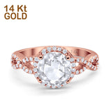 14K Gold Halo Infinity Round Shape Bridal Simulated Cubic Zirconia Wedding Engagement Ring