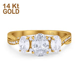 14K Gold Ovaler Ehe-Verlobungsring mit drei simulierten Zirkonia-Steinen