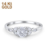 14K Gold Vintage Art Deco Round Shape Simulated Cubic Zirconia Wedding Engagement Ring