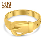 14K Gold Simple Plain Belt Buckle Fashion Trendy Wedding Engagement Ring